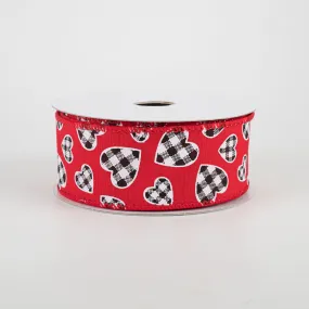 1.5" Buffalo Check Heart Ribbon: Red (10 Yards)