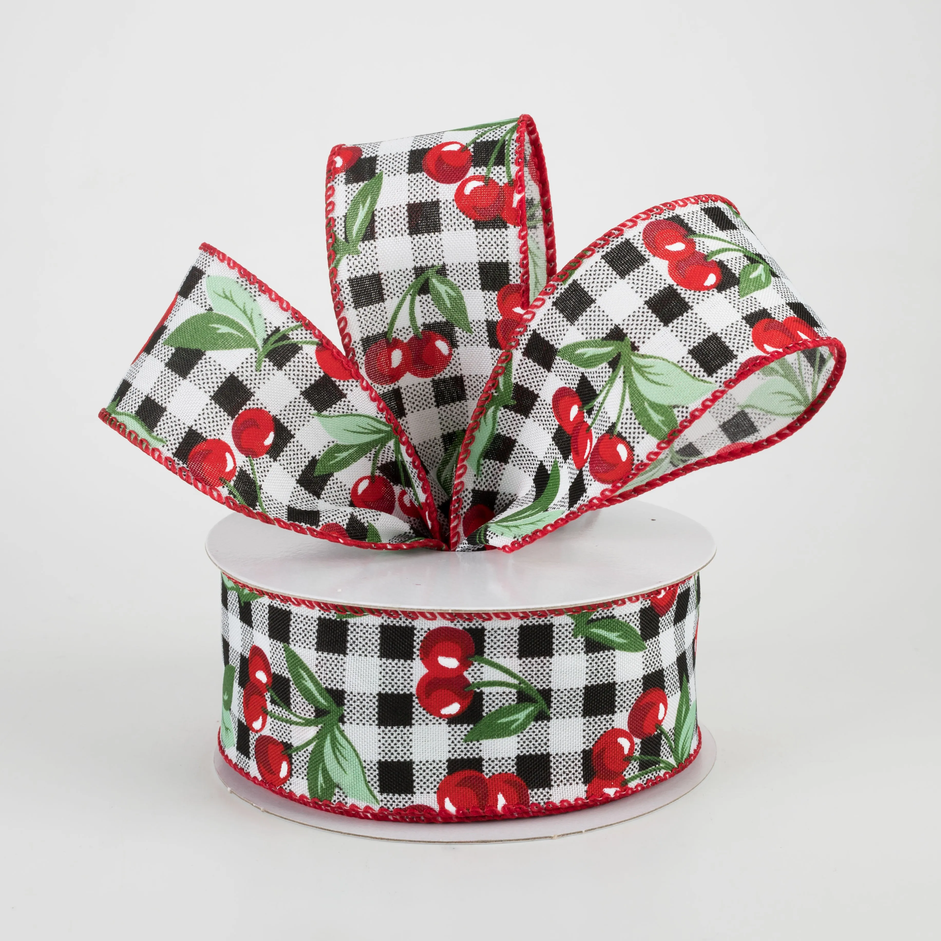 1.5" Buffalo Plaid With Cherries Ribbon (10 Yards)