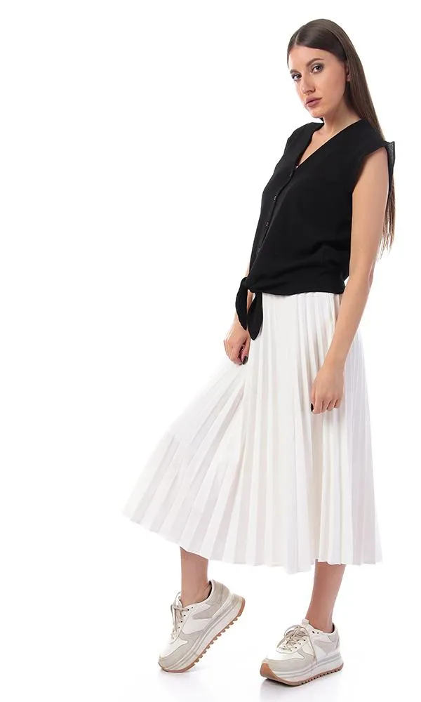 57133 Tie-Front Buttoned V-Neck Black Shirt