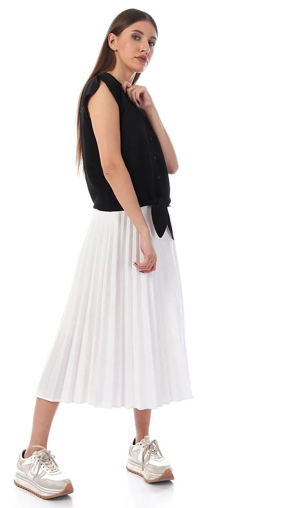 57133 Tie-Front Buttoned V-Neck Black Shirt