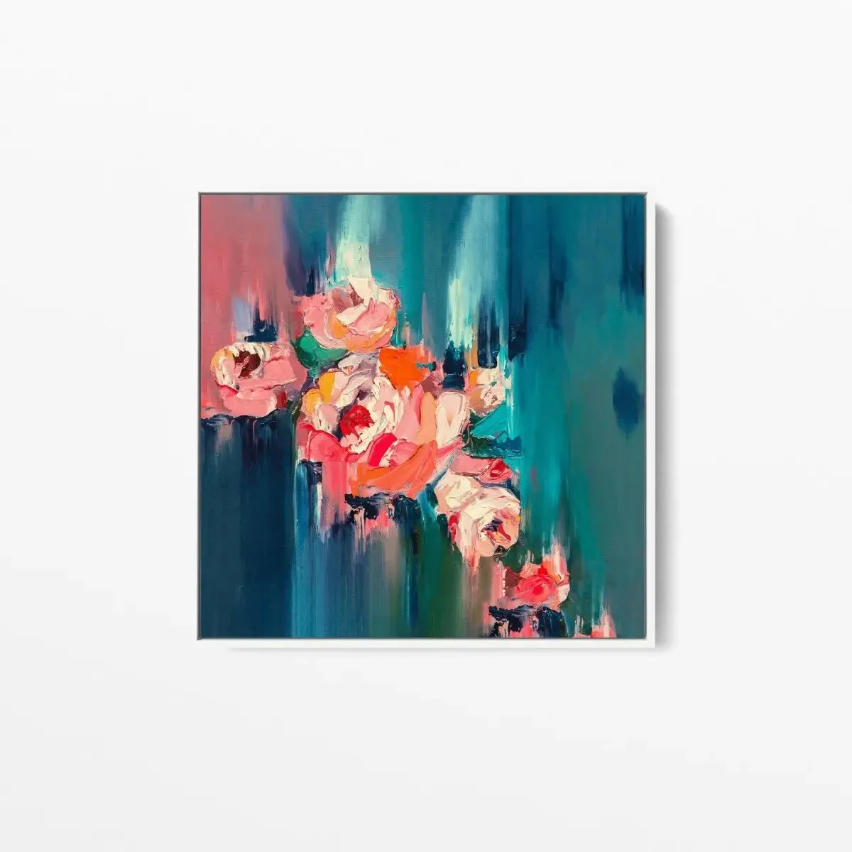 A Golden Day - Abstract Pink and Green Floral Canvas Artwork Wall Art Print