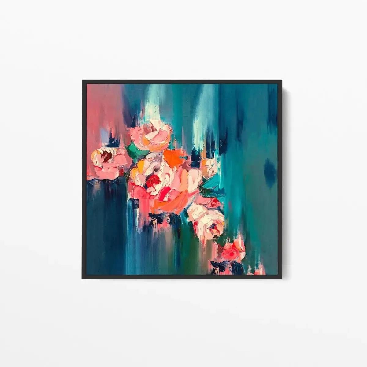 A Golden Day - Abstract Pink and Green Floral Canvas Artwork Wall Art Print