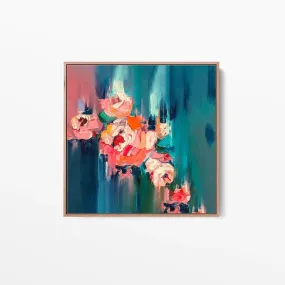 A Golden Day - Abstract Pink and Green Floral Canvas Artwork Wall Art Print
