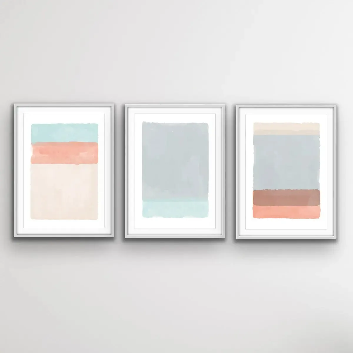 A Path Forward - Abstract Coral Pink and Blue Three Piece Print Set Triptych