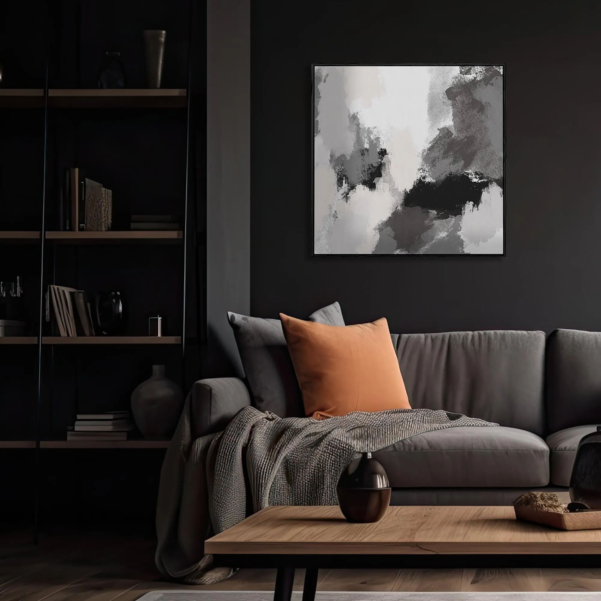 Abstract Grey Rush Framed Canvas