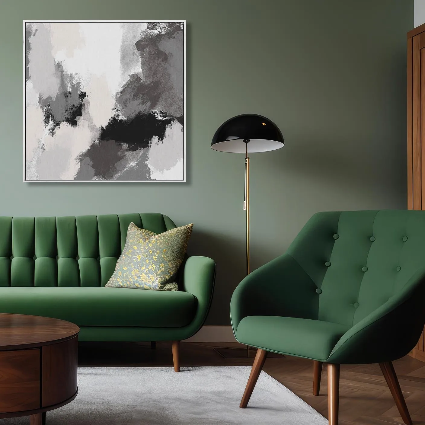 Abstract Grey Rush Framed Canvas