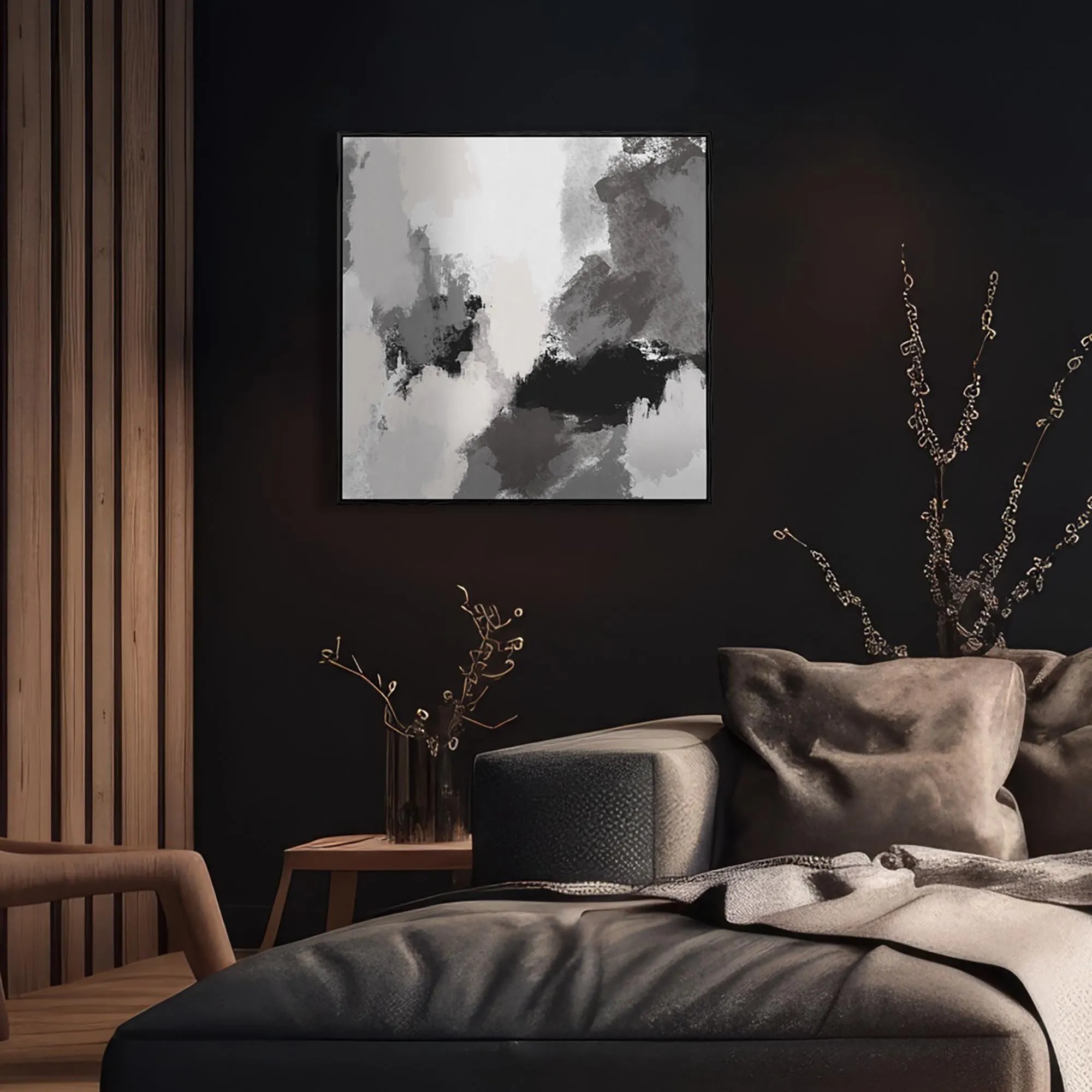 Abstract Grey Rush Framed Canvas