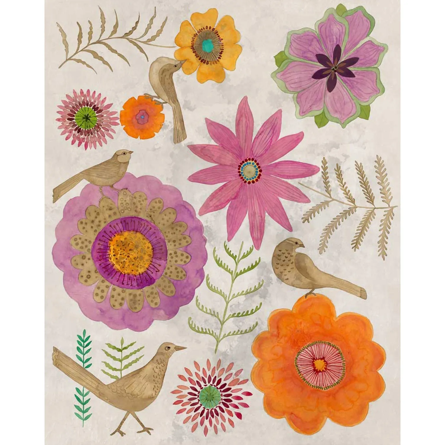 Aviary Flowers Canvas Wall Art