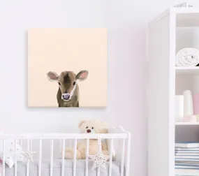 Baby Brown Cow Canvas Wall Art