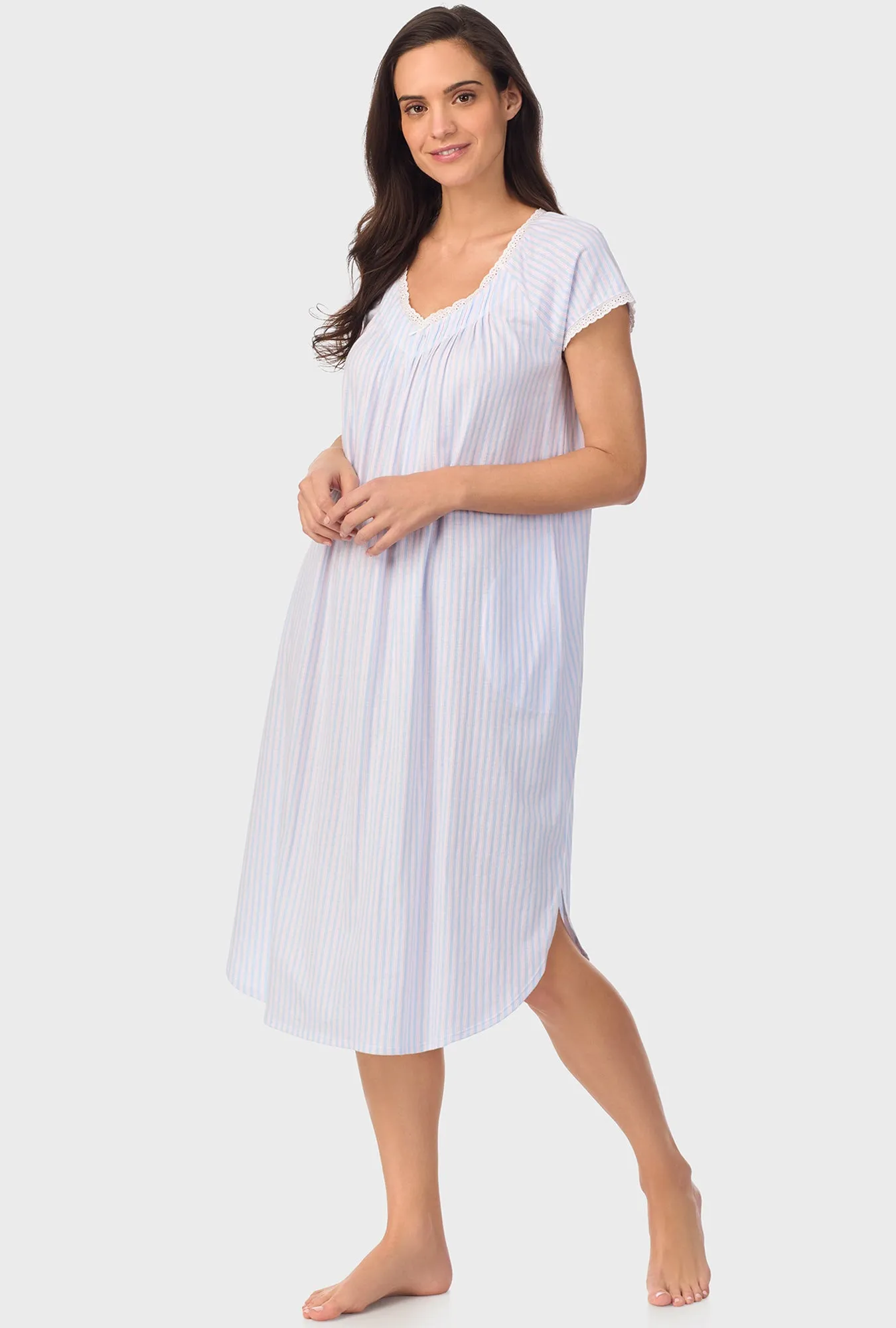 Blue and Cherry Stripes Cap Sleeve Nightgown