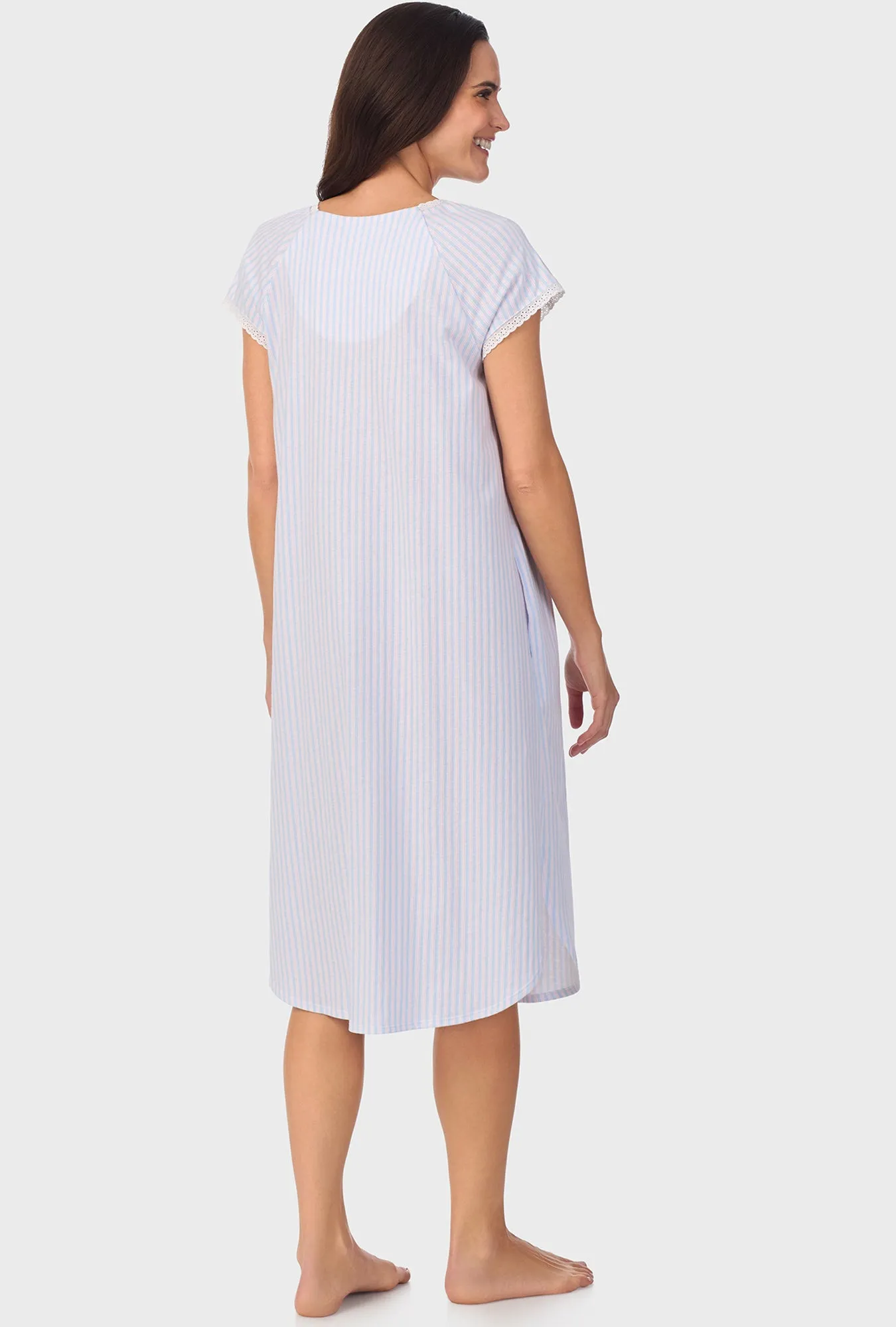 Blue and Cherry Stripes Cap Sleeve Nightgown