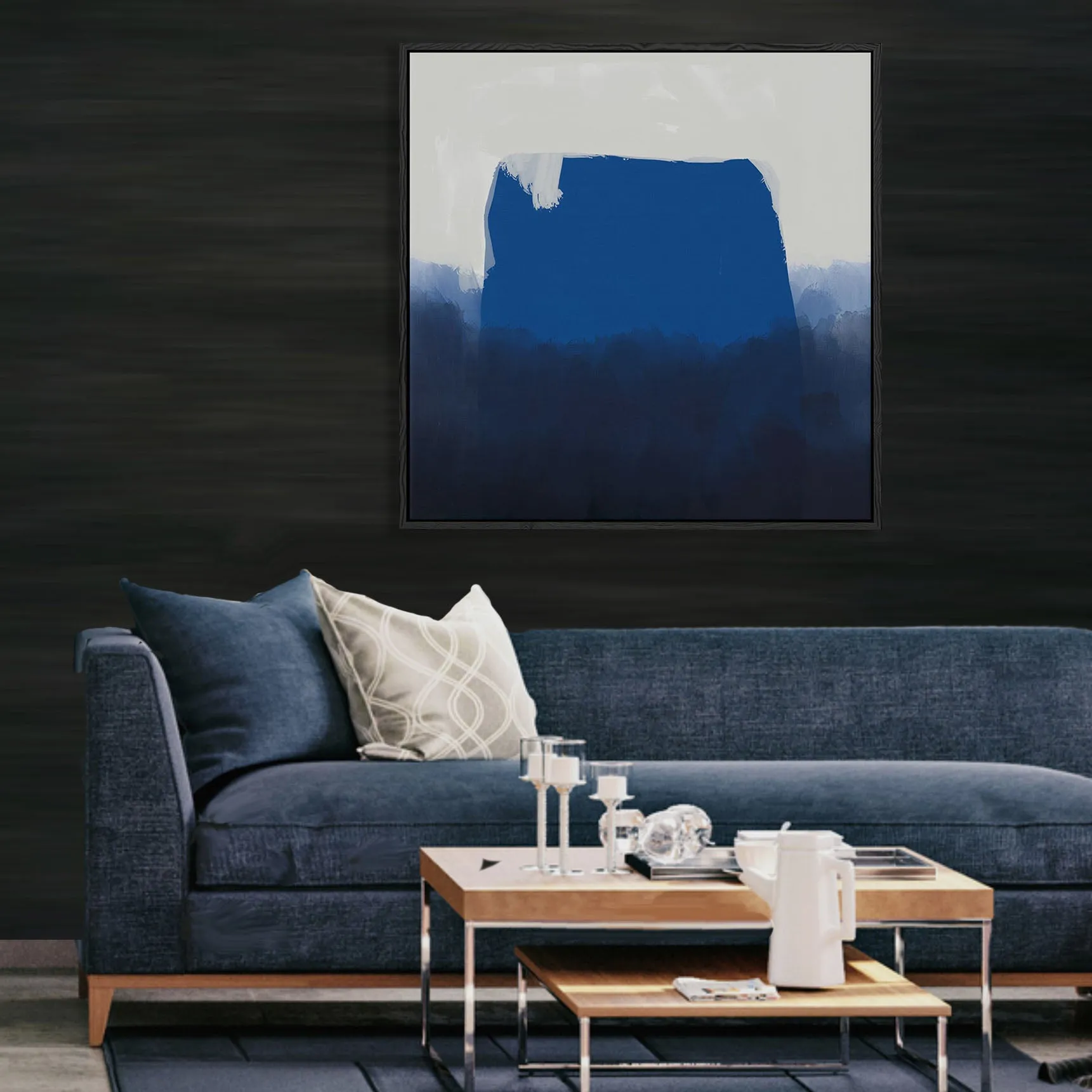 Blue Brush Strokes Framed Canvas