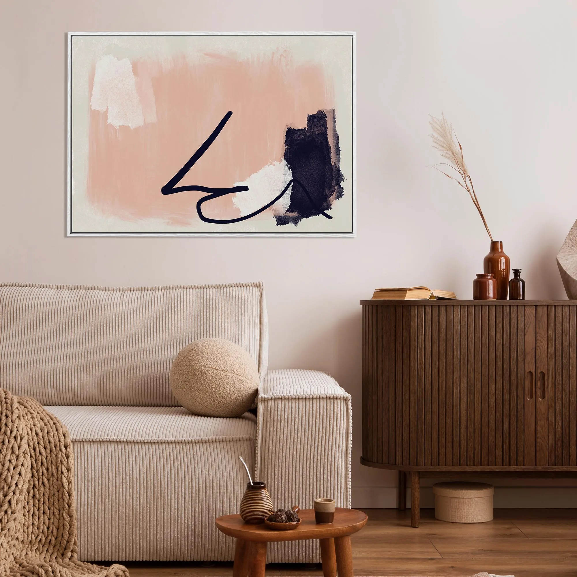 Blush Pink Abstract Framed Canvas