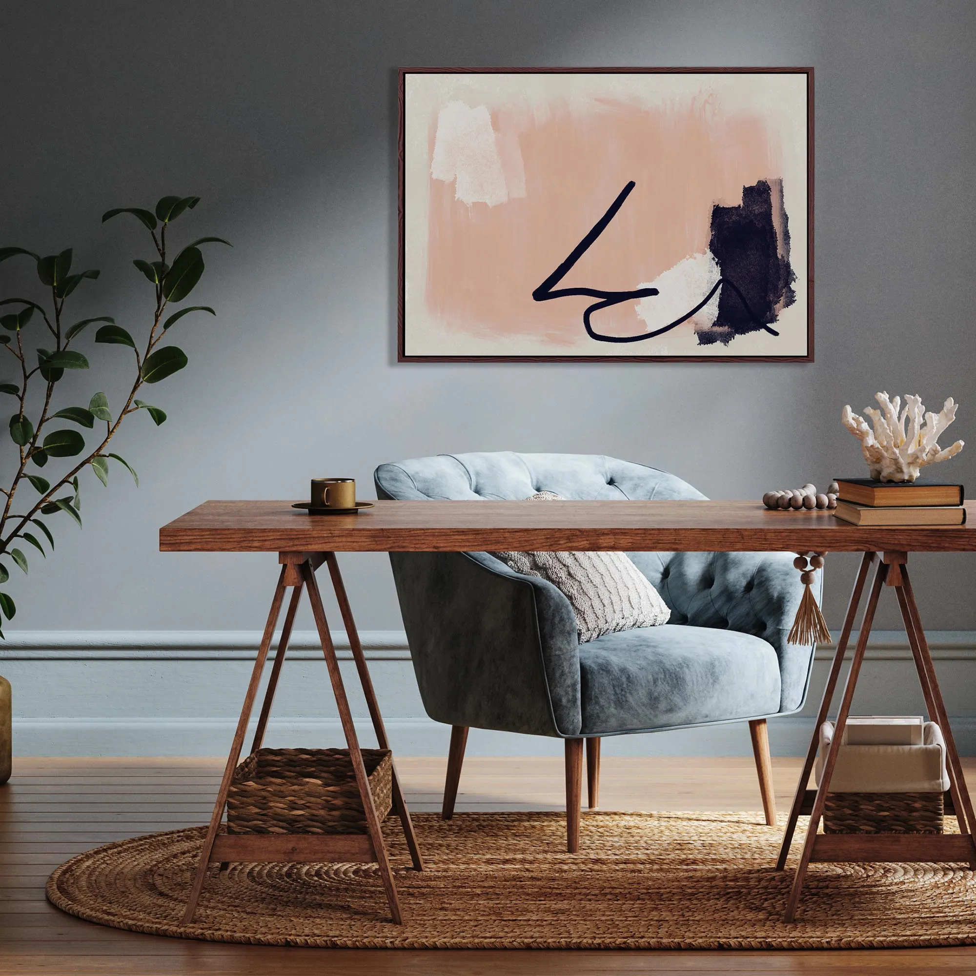 Blush Pink Abstract Framed Canvas