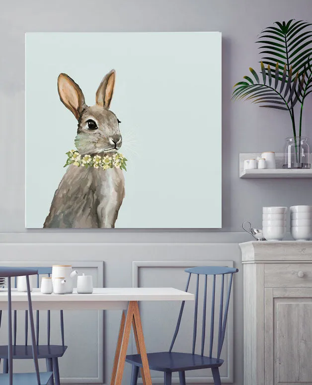 Bunny With Flower Wreath Canvas Wall Art