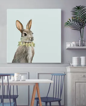 Bunny With Flower Wreath Canvas Wall Art