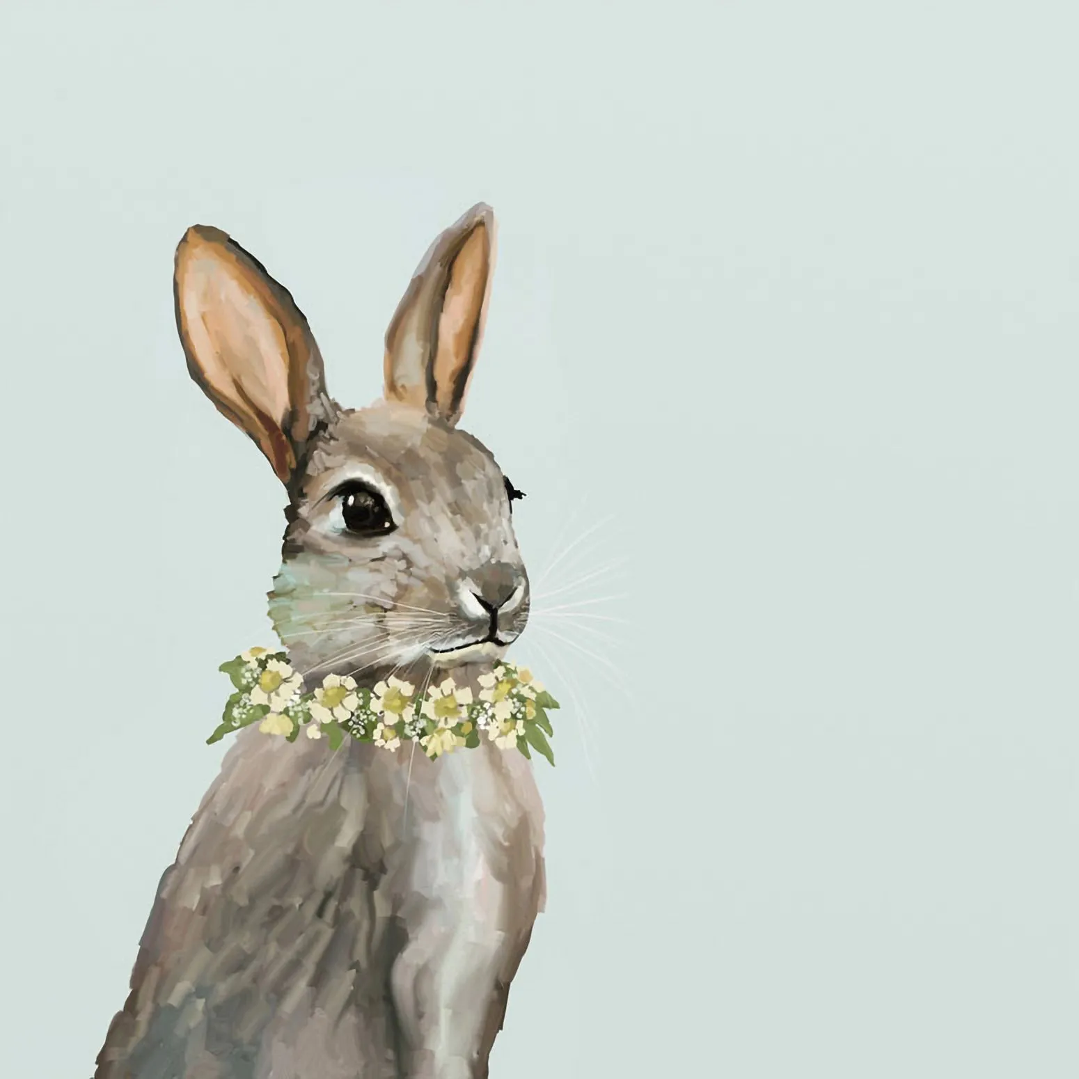 Bunny With Flower Wreath Canvas Wall Art