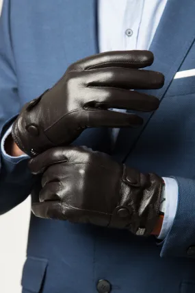 Buttoned Flap Real Leather Gloves