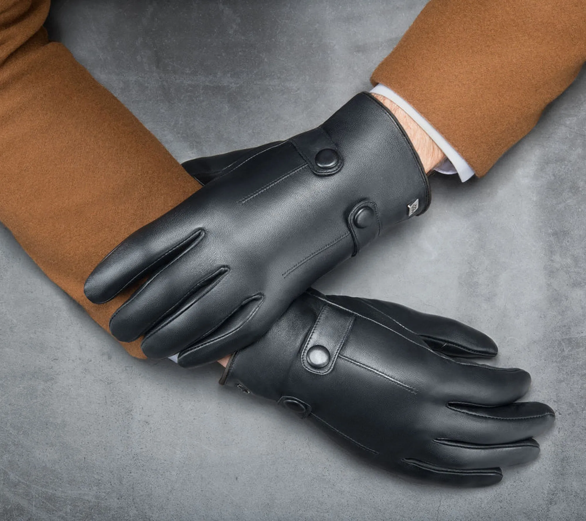 Buttoned Flap Real Leather Gloves