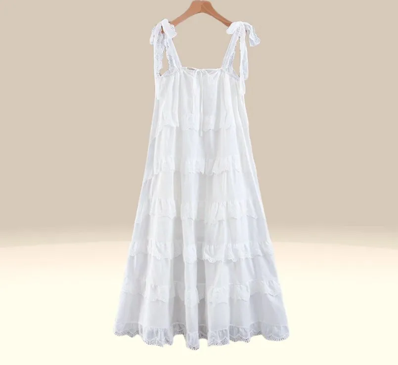Casual Cotton Ruffle Strap Smocked Eyelet Mini Dress