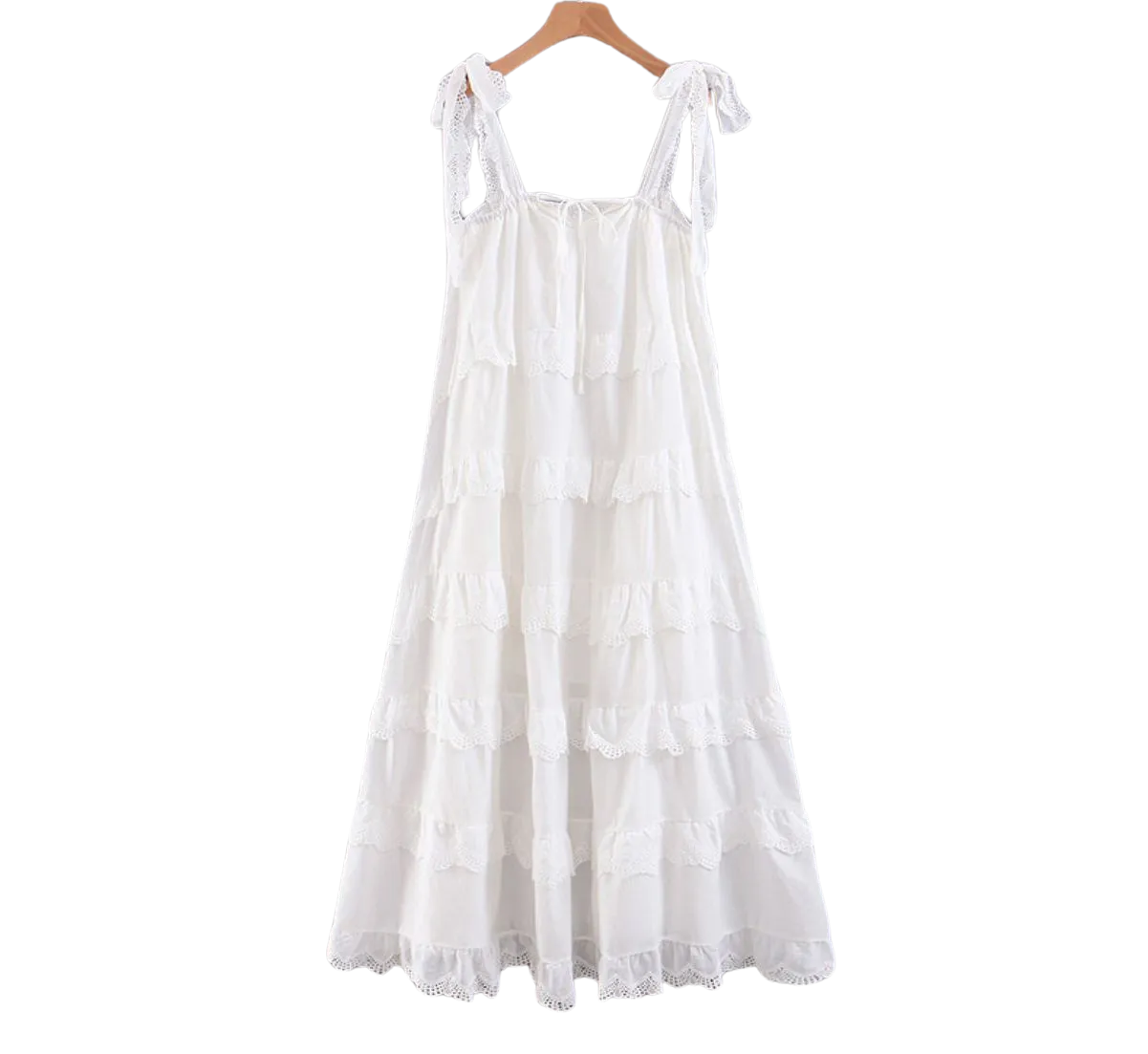 Casual Cotton Ruffle Strap Smocked Eyelet Mini Dress