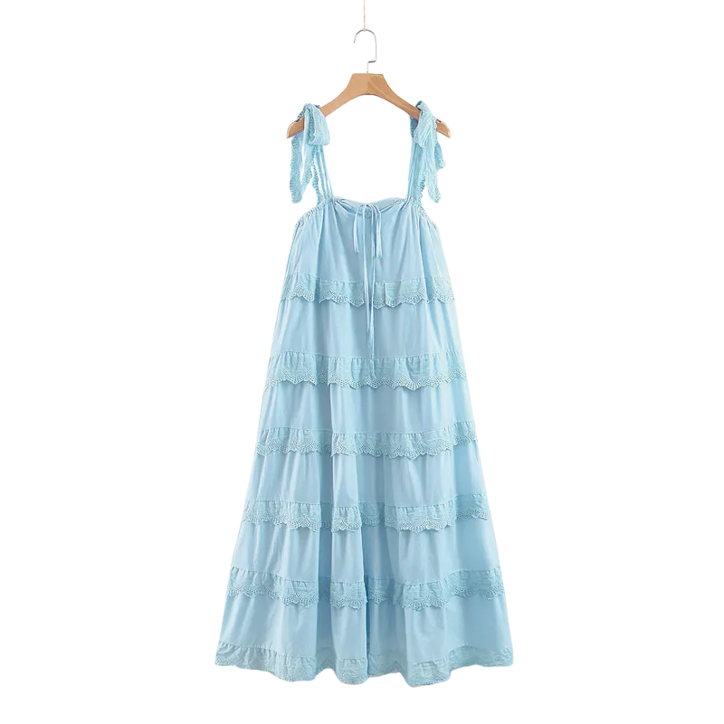 Casual Cotton Ruffle Strap Smocked Eyelet Mini Dress