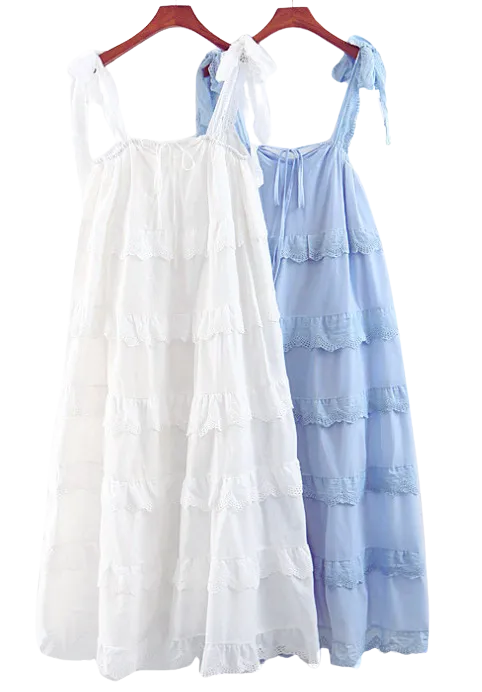 Casual Cotton Ruffle Strap Smocked Eyelet Mini Dress