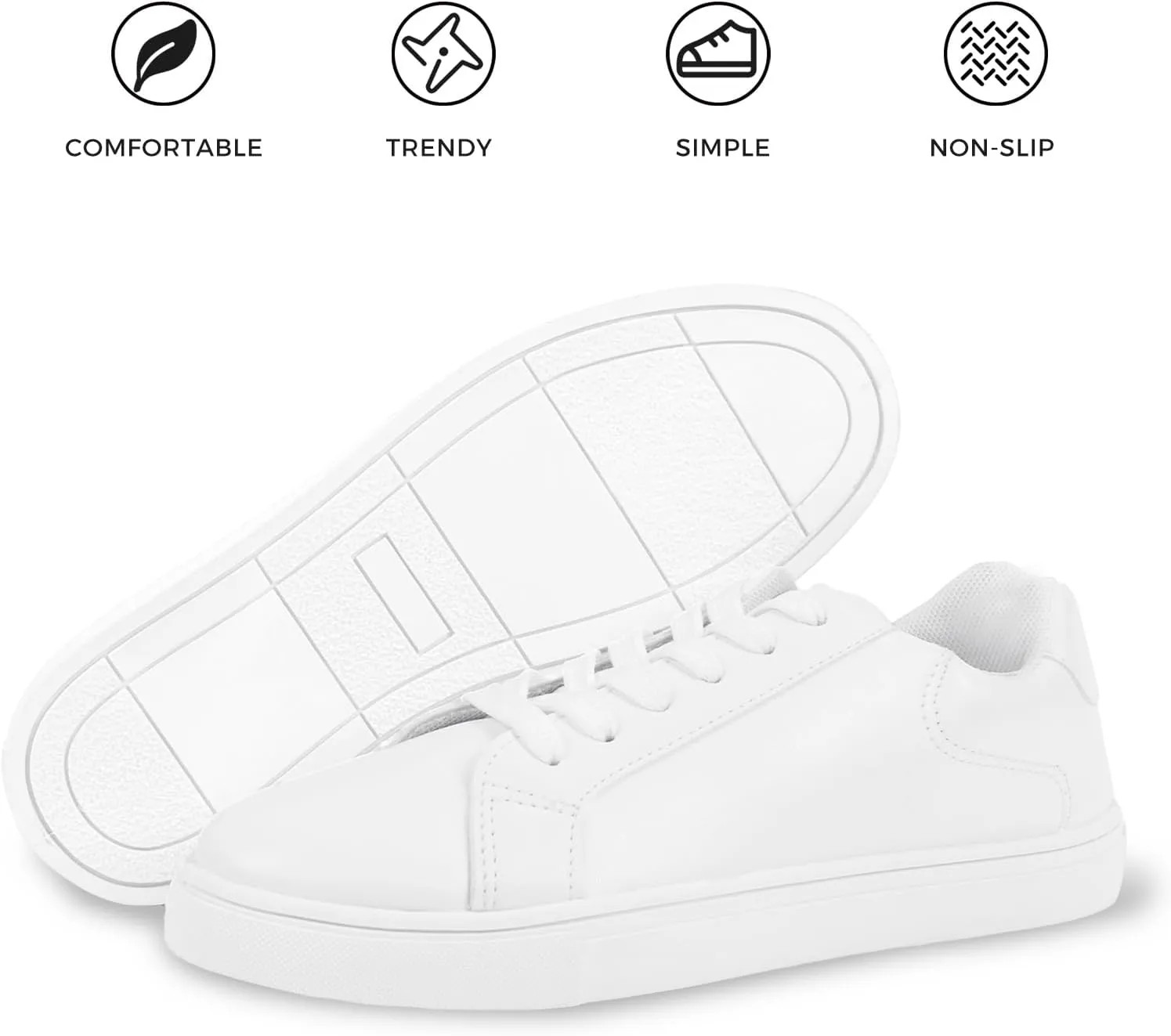 CHINMOON Women's Fashion Sneakers White PU Leather Casual Shoes Low Top Lace Up Tennis Sneakers
