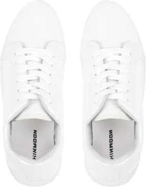 CHINMOON Women's Fashion Sneakers White PU Leather Casual Shoes Low Top Lace Up Tennis Sneakers