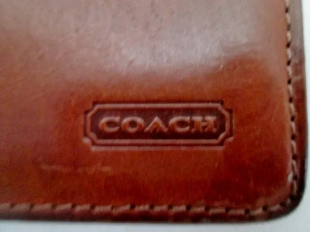COACH Leather Bifold Change Purse Wallet Pouch BROWN Organizer Photo Holder Snap