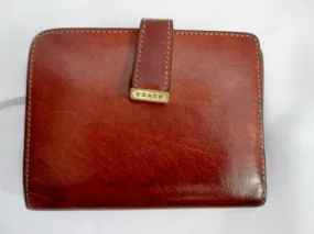 COACH Leather Bifold Change Purse Wallet Pouch BROWN Organizer Photo Holder Snap
