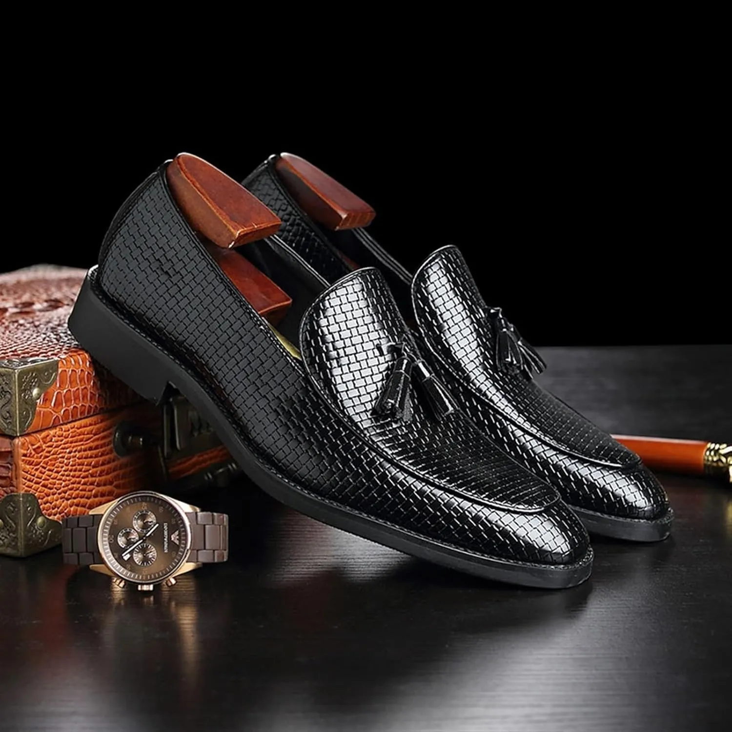 Dress Shoes for Men Men's Tassel Loafers Stylish Artificial Leather Slip-On Wedding Dress Shoes