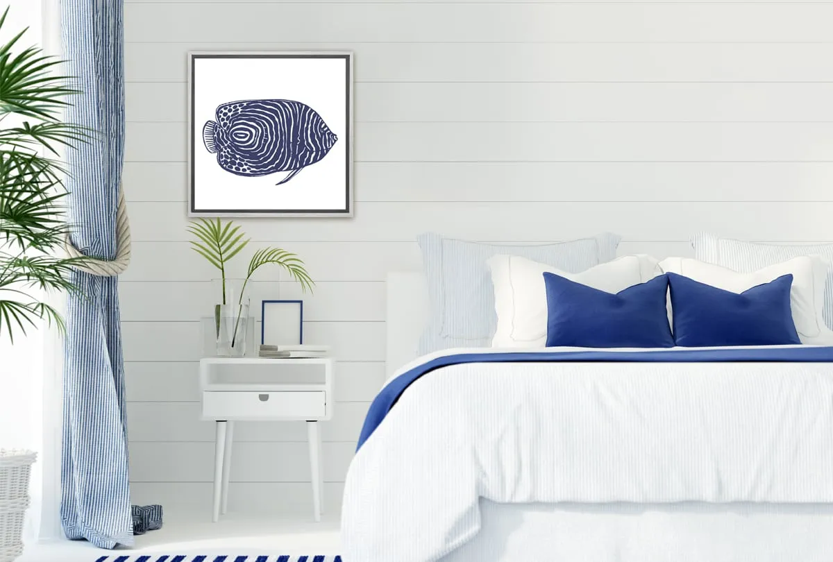 Fish 1 Navy on White | Canvas Wall Art Print