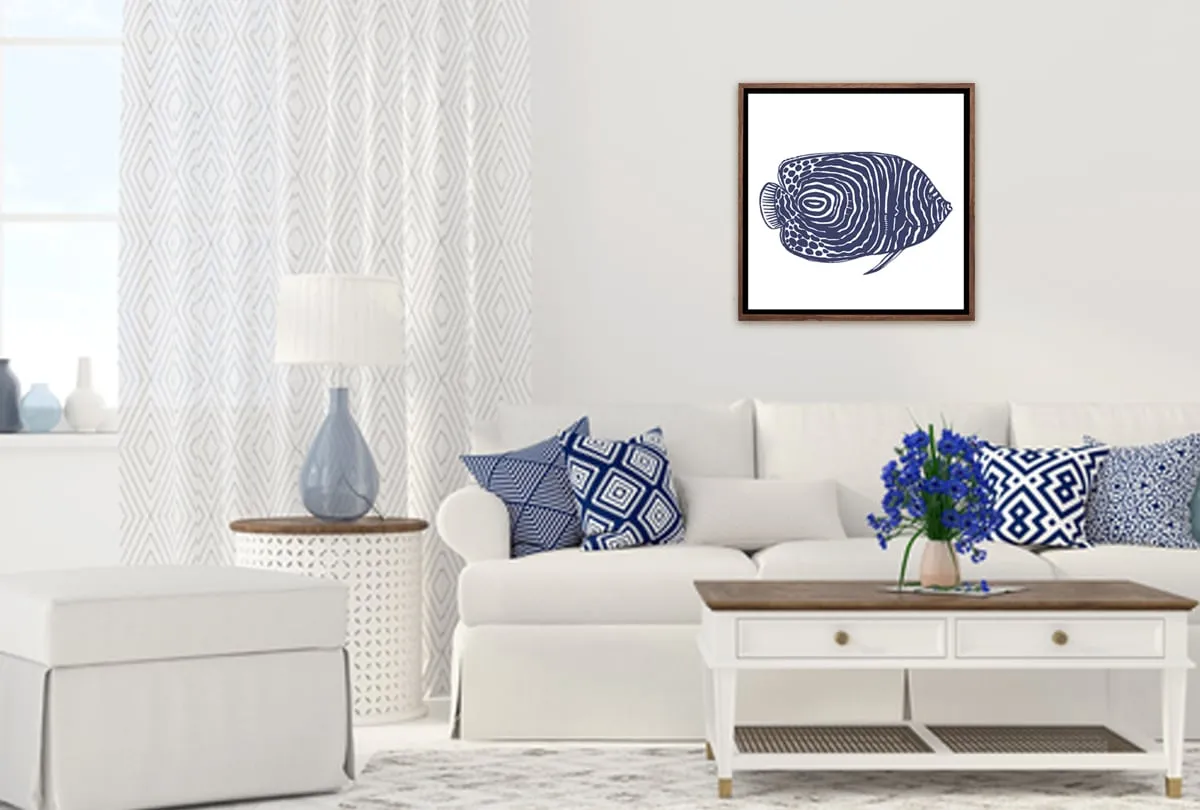 Fish 1 Navy on White | Canvas Wall Art Print