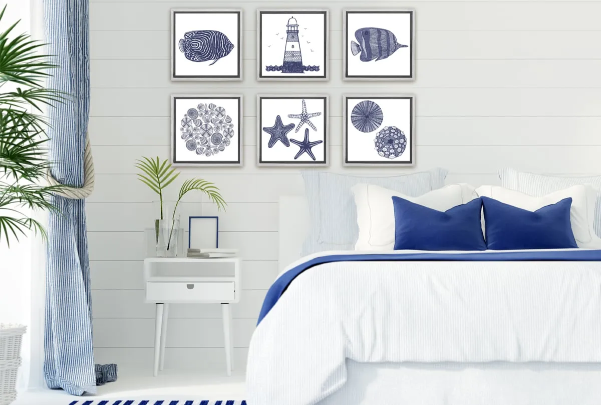 Fish 1 Navy on White | Canvas Wall Art Print