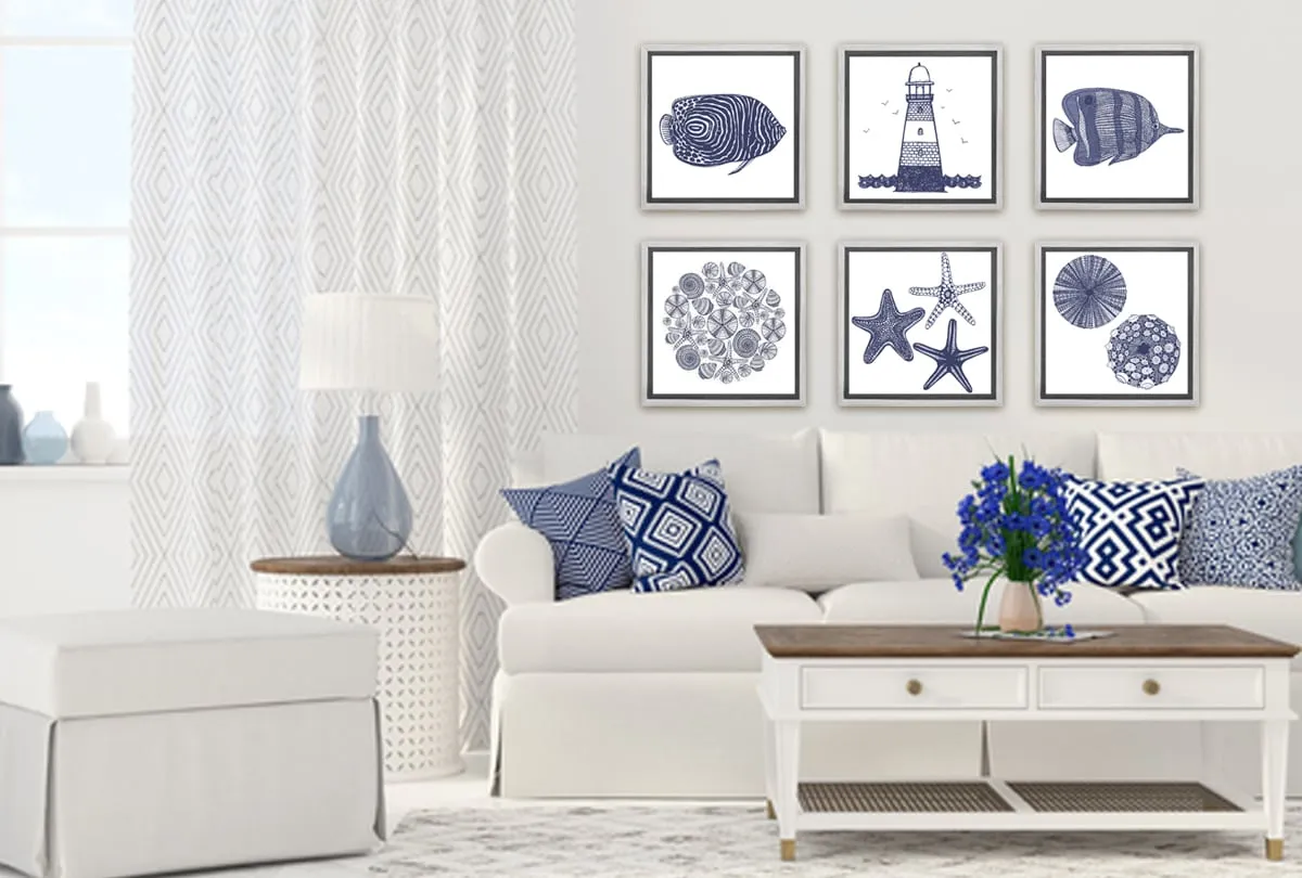 Fish 1 Navy on White | Canvas Wall Art Print