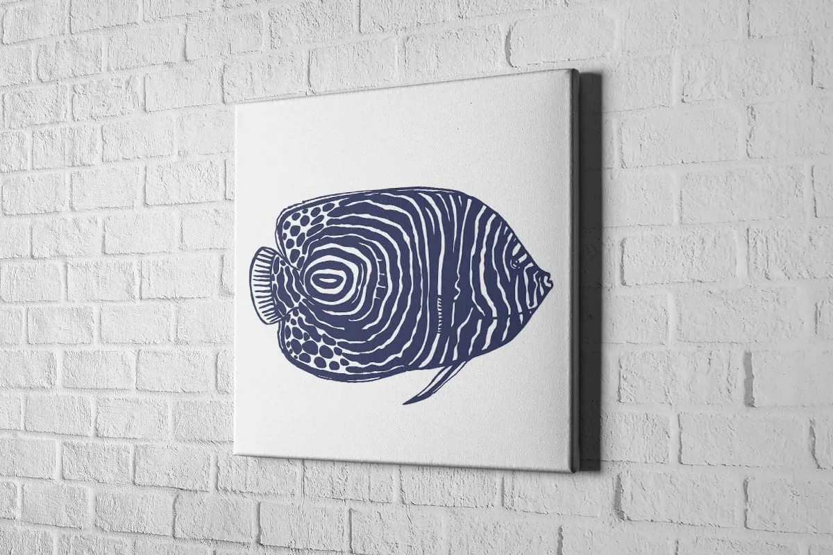 Fish 1 Navy on White | Canvas Wall Art Print