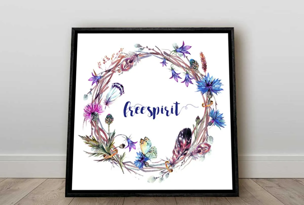 Free Spirit Feather & Floral Wreath | Canvas Wall Art Print