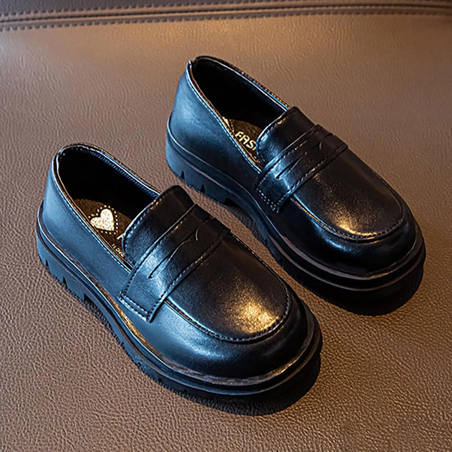 Generic Girls Platform Loafers Solid Color Slip on Leather Shoes School Un𝐢form Dress Shoes Non Slip Comfortable Shoes