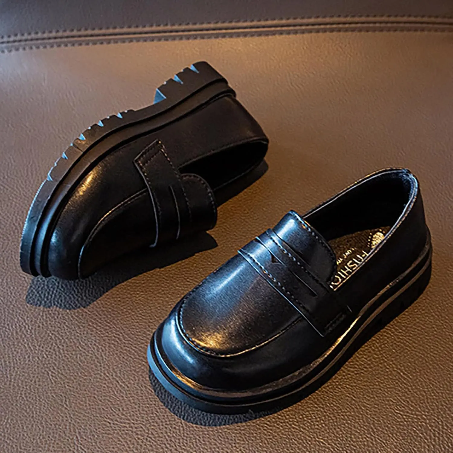 Generic Girls Platform Loafers Solid Color Slip on Leather Shoes School Un𝐢form Dress Shoes Non Slip Comfortable Shoes
