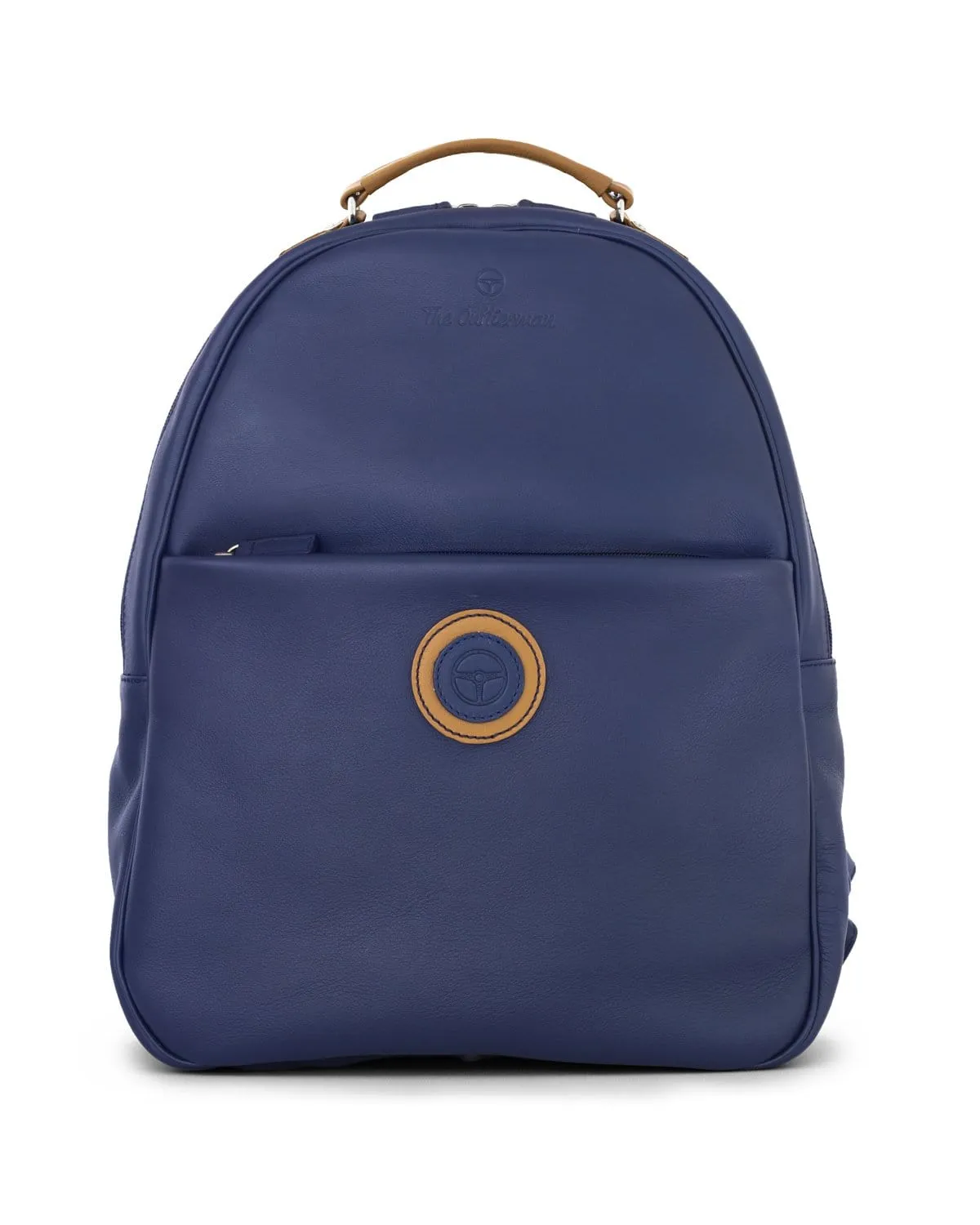 GLOBETROTTER - Full-grain Leather Backpack - Blue/Tan