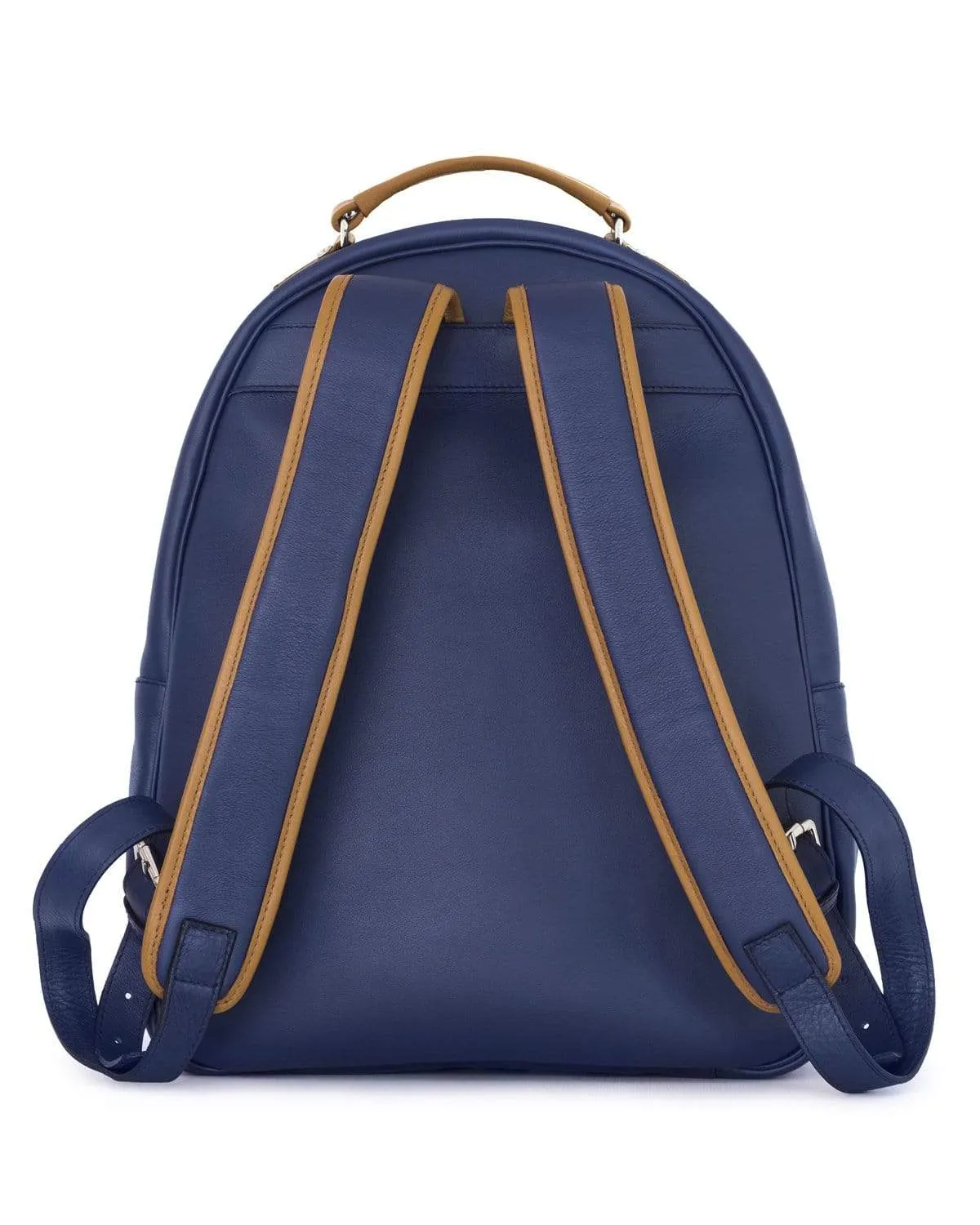 GLOBETROTTER - Full-grain Leather Backpack - Blue/Tan