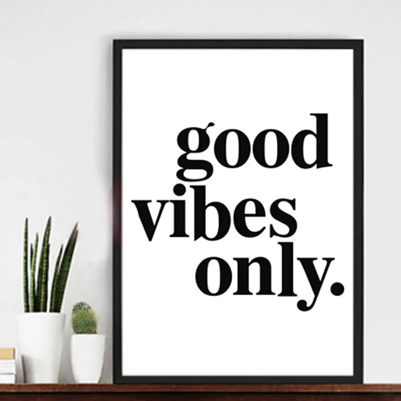 Good Vibes Only Canvas Wall Art Big Bold Statement Modern Black and White Canvas Poster Paintings For Kids Bedroom Home Decor