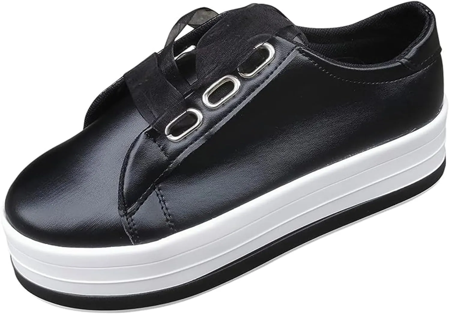 Lausiuoe Shoes For Women Dressy Casual Platform Leather Sneakers Low Top Fashion Comfortable Walking Flat Shoes Loafers