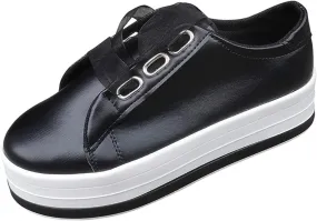 Lausiuoe Shoes For Women Dressy Casual Platform Leather Sneakers Low Top Fashion Comfortable Walking Flat Shoes Loafers