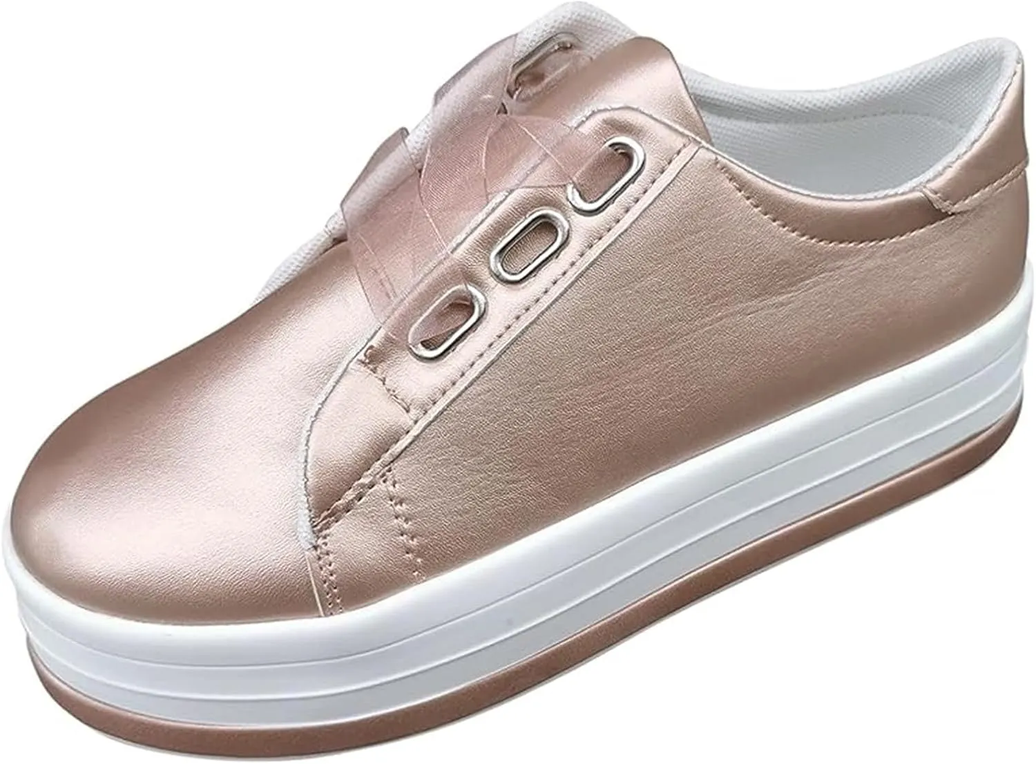 Lausiuoe Shoes For Women Dressy Casual Platform Leather Sneakers Round Toe Fashion Flat Shoes Comfortable Walking Loafers