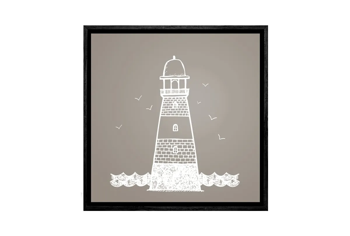 Lighthouse White on Beige | Canvas Wall Art Print