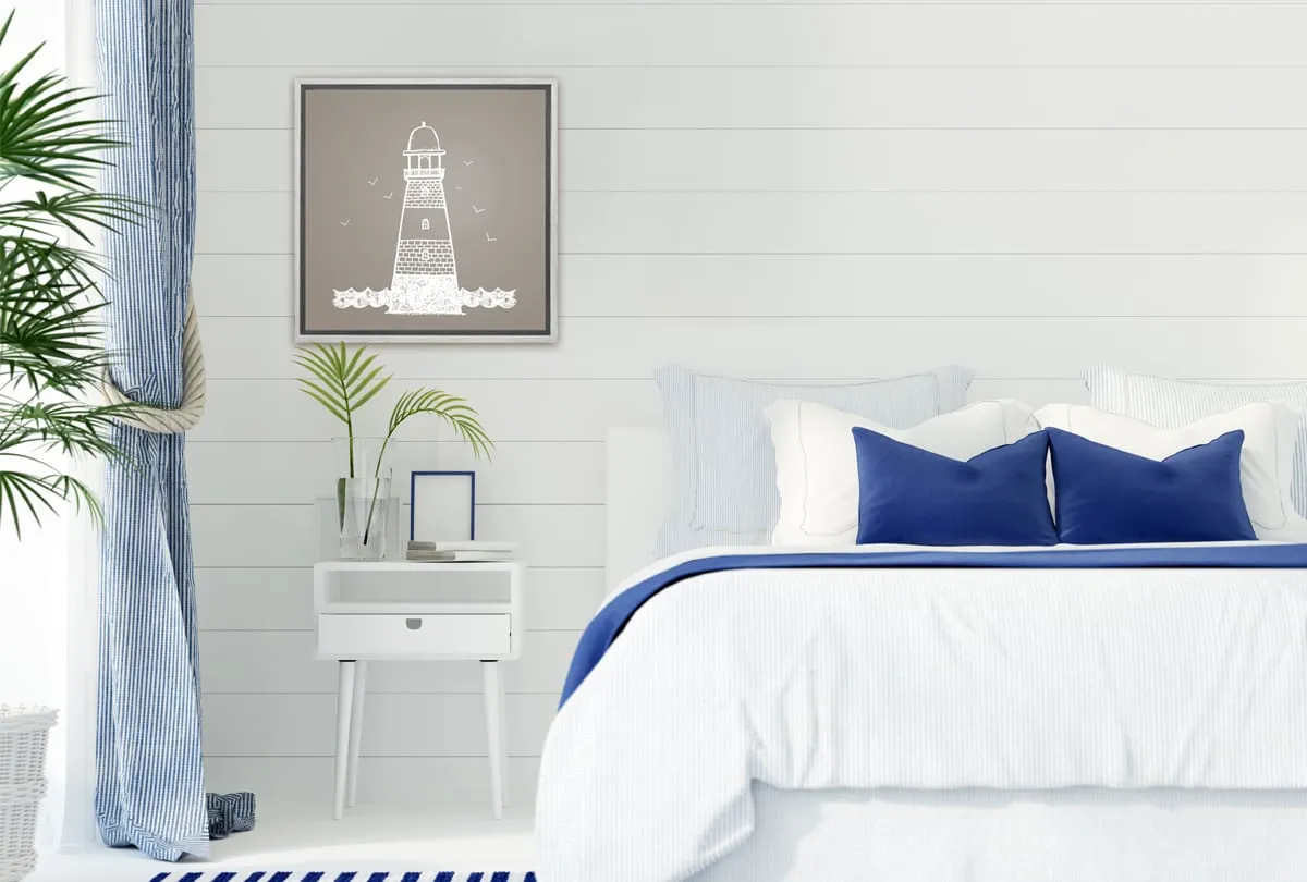 Lighthouse White on Beige | Canvas Wall Art Print