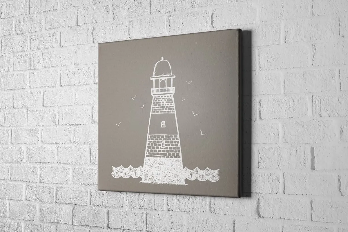 Lighthouse White on Beige | Canvas Wall Art Print