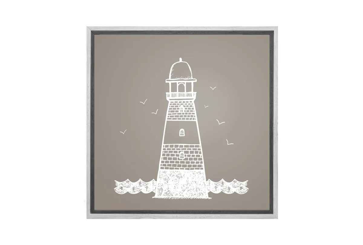 Lighthouse White on Beige | Canvas Wall Art Print